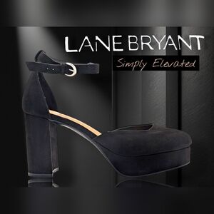 Lane Bryant Size 11W Elegant Black Block Heels Silver Buckles Cshioned Footbed